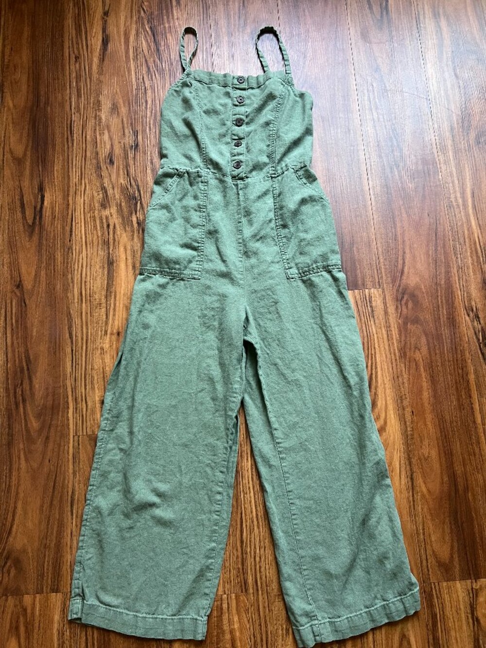Old Navy Linen Blend Jumpsuit Women’s Medium M Olive Green Wide Leg Utility